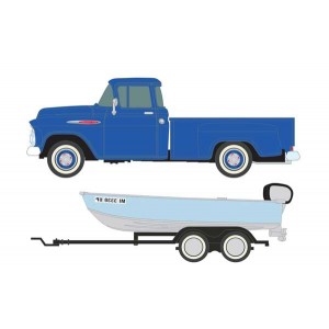 Classic Metal Works 1957 Chevy Step-Side Pickup Truck with Fishing Boat and Trailer 